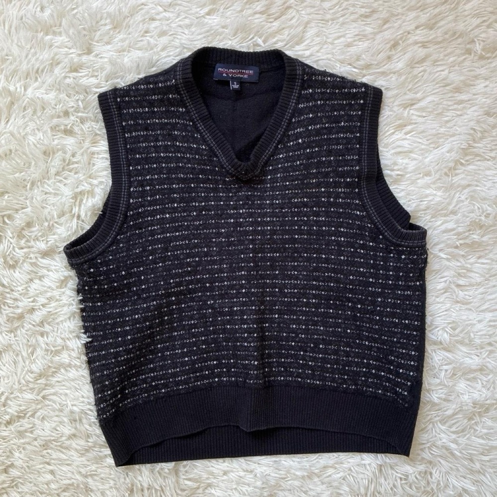 Vintage 90s Y2K Twee Wool Blend Roundtree & Yorke black sweater vest size S